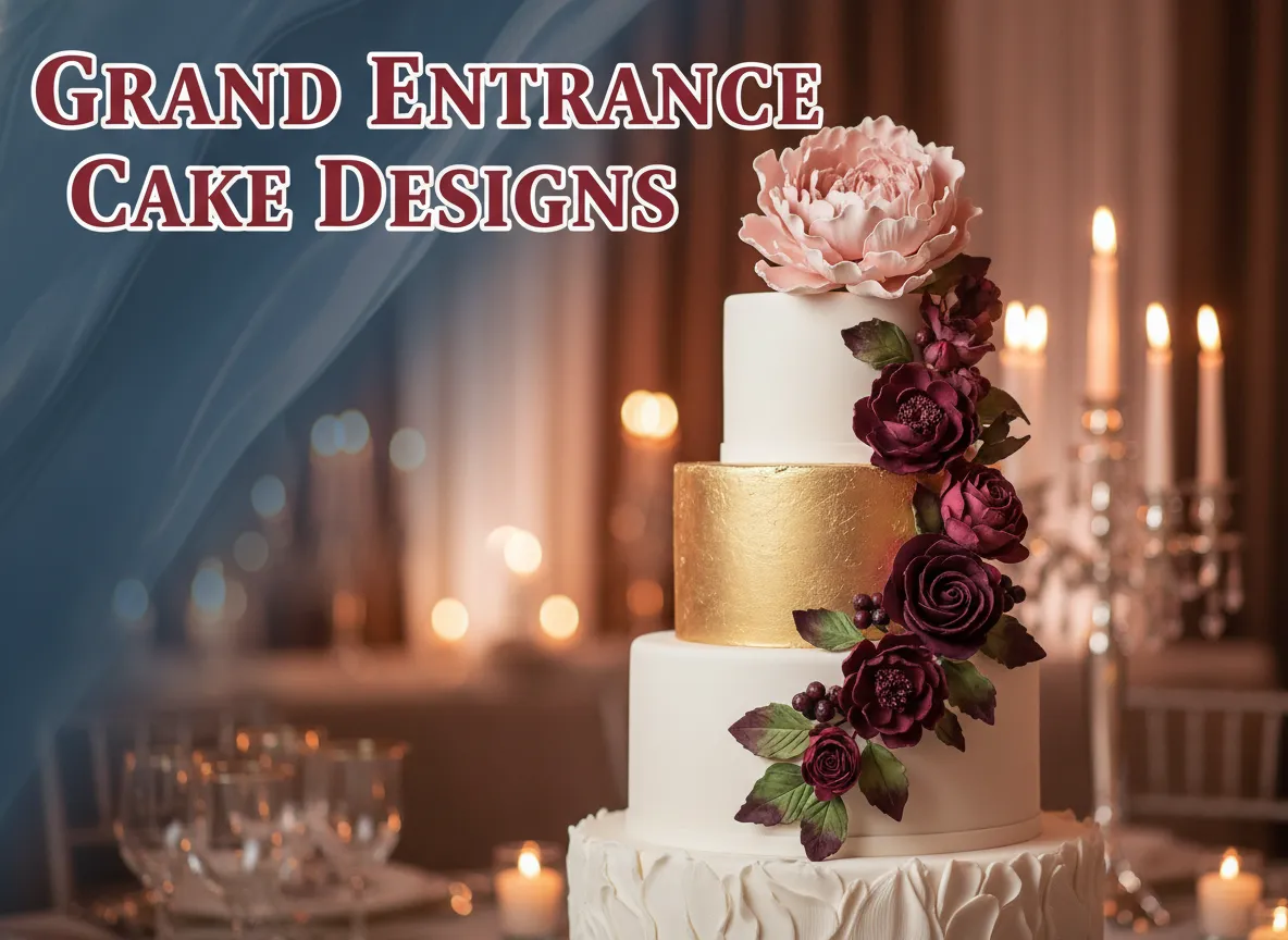 White gold floral sculptural three tier wedding cake hero