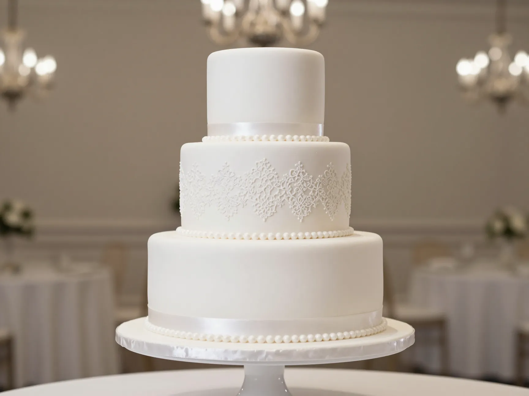Classic white fondant three tier cake elegance