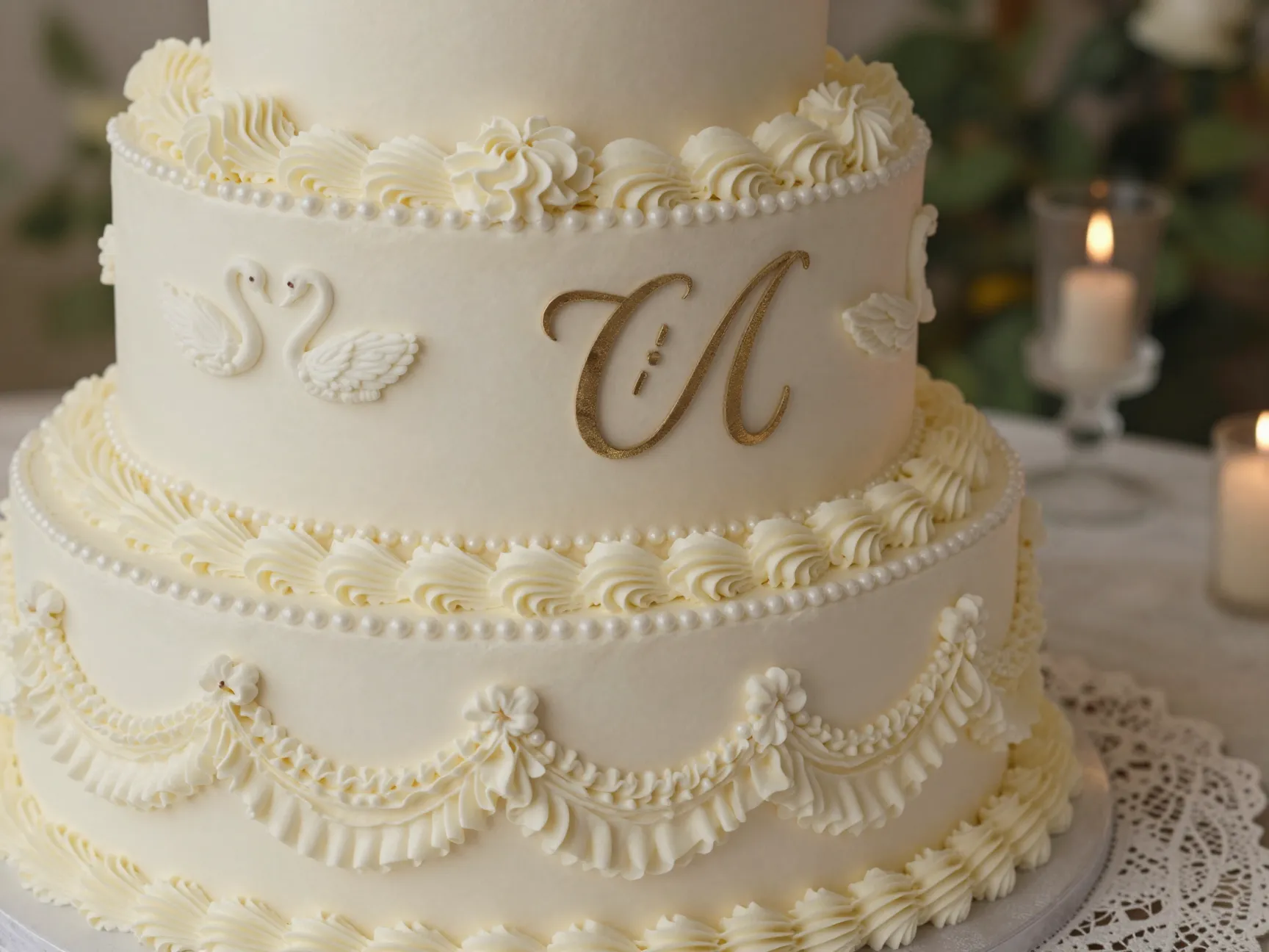 Vintage inspired elaborate piping three tier cake