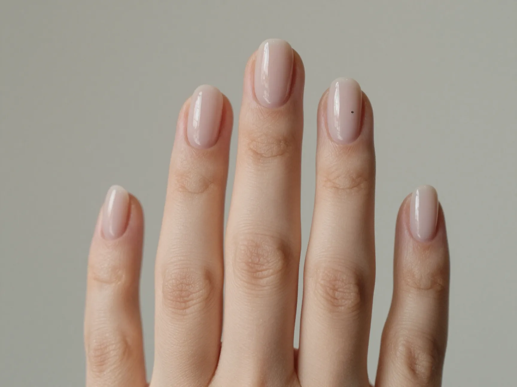 Minimalist bare glossy nails with oval shape and diamond ring