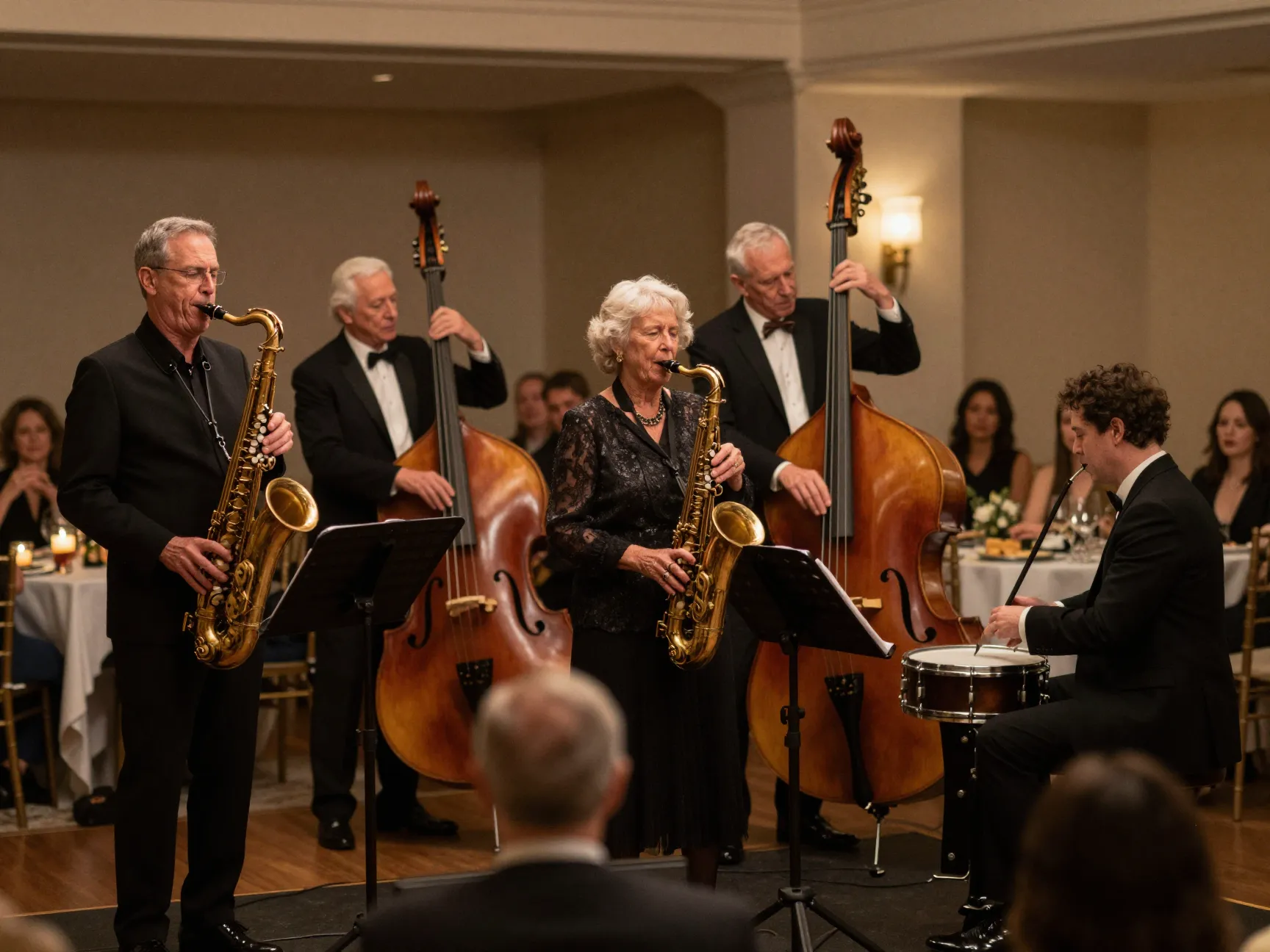 Live jazz quartet performance for couple in an elegant venue