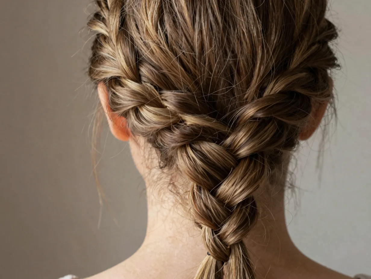 Half up hairstyle with two twisted rope braids from the temples
