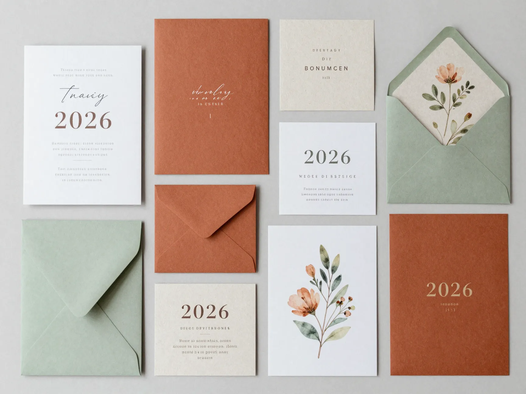 Flat lay of 2026 trendy diy invitation designs on sustainable seed paper
