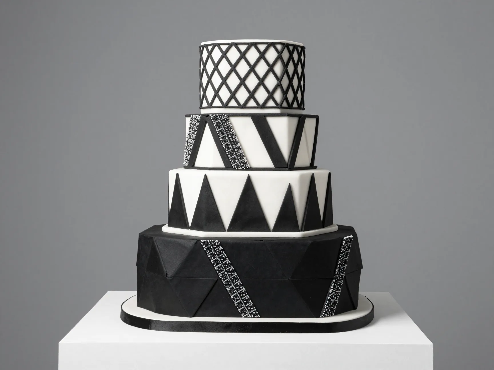 Geometric sugar art modern three tier cake
