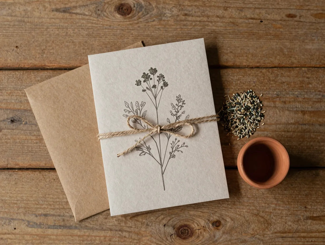 Plantable seed paper invitation with kraft envelope and twin