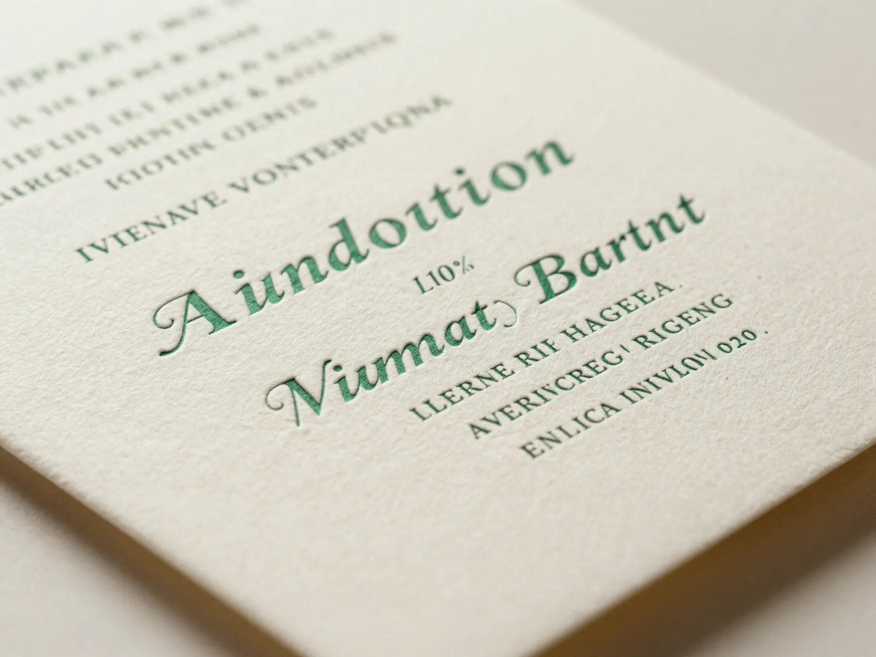 Letterpress printed thick cotton stock invitation with deep impression