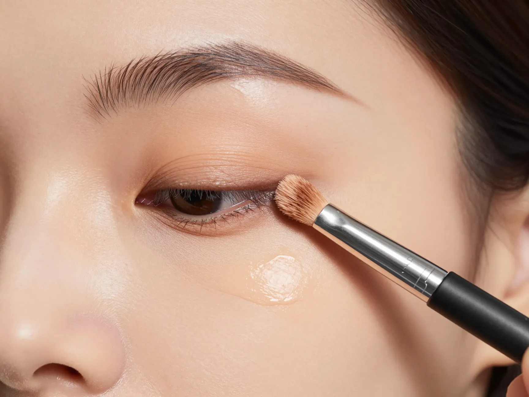 Tarte shape tape concealer applied smoothly under models eyes