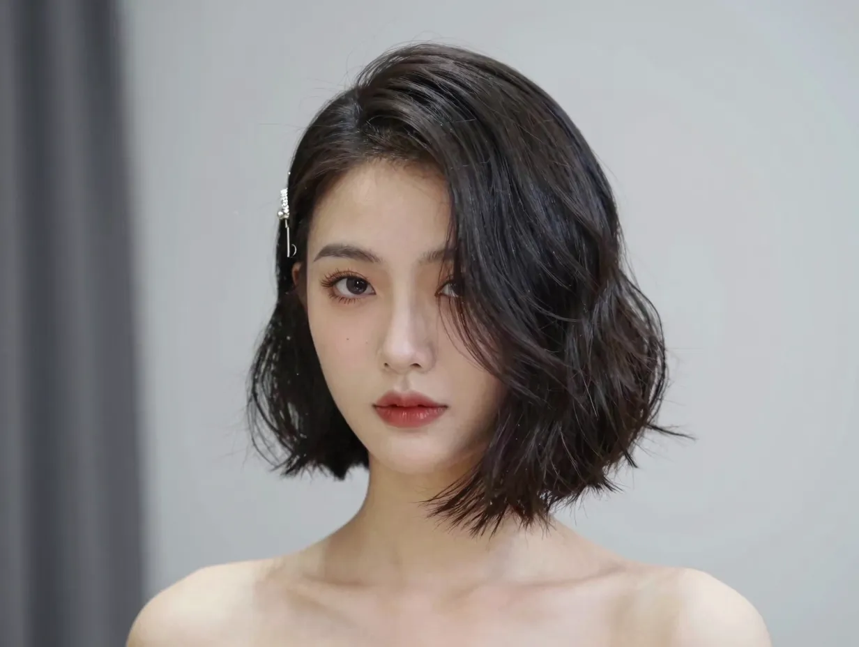 Asymmetrical bob shoulder length bride bold edgy