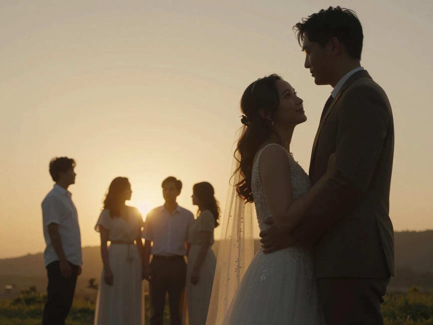 Golden hour portraits couple sunset directional light cinematic posing