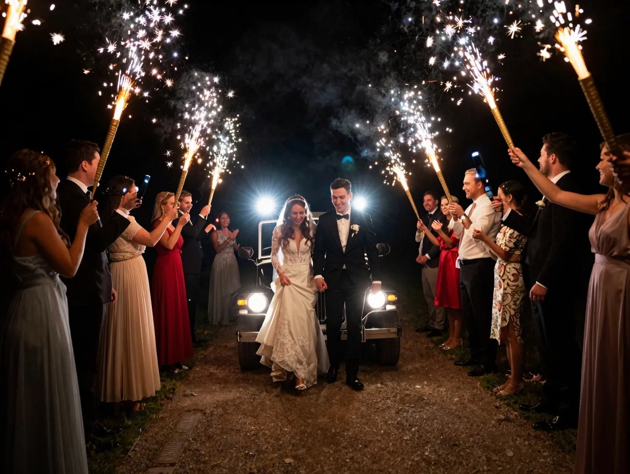Grand exit sparkler tunnel low light off camera flash departure