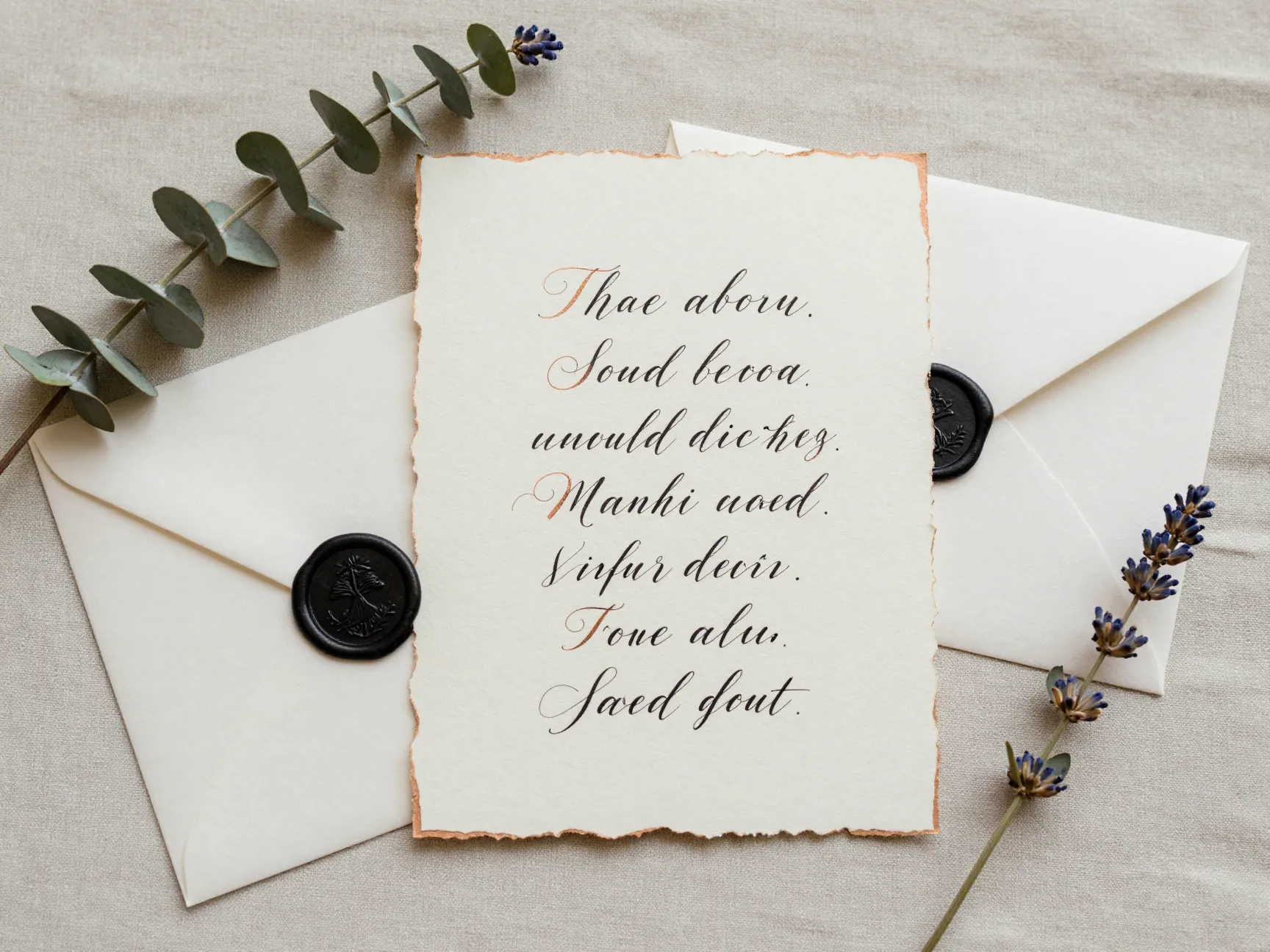 Deckled edge paper with copperplate calligraphy and wax seal