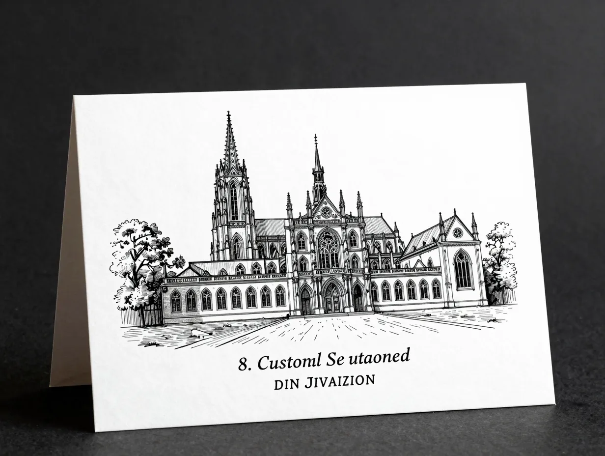 Custom black ink illustration of a historic cathedral venue