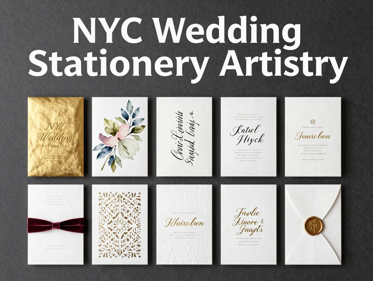 Nine nyc wedding stationery suite samples highlighting techniques
