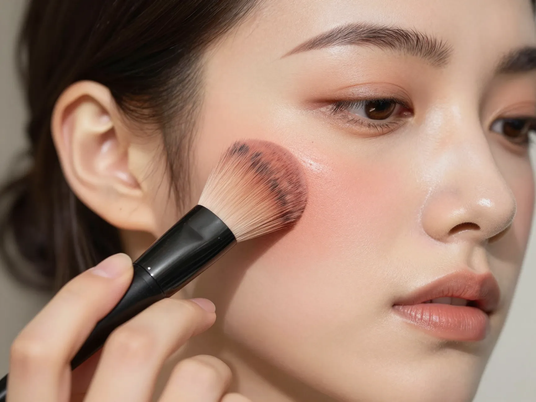 Layering cream and powder blush on cheeks for a natural flush