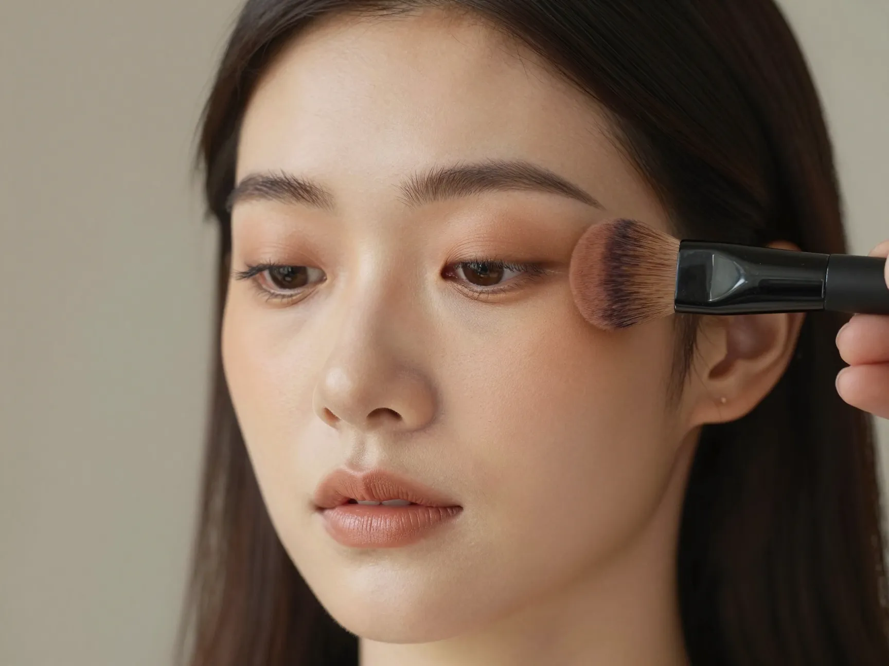 Softly sculpting face with matte bronzer using large fluffy brush