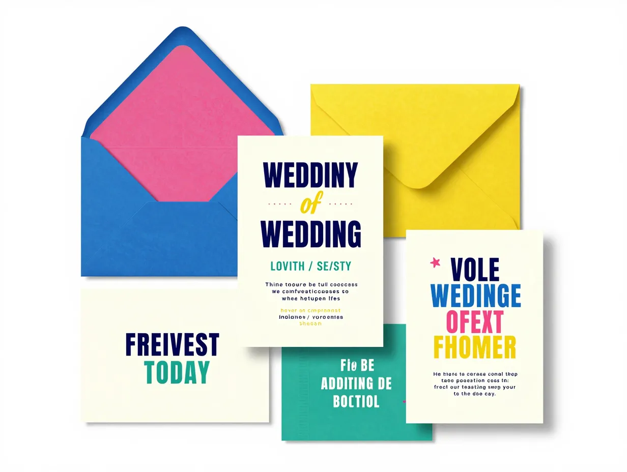 Vibrant modern wedding invitation suite playful typography lightbox