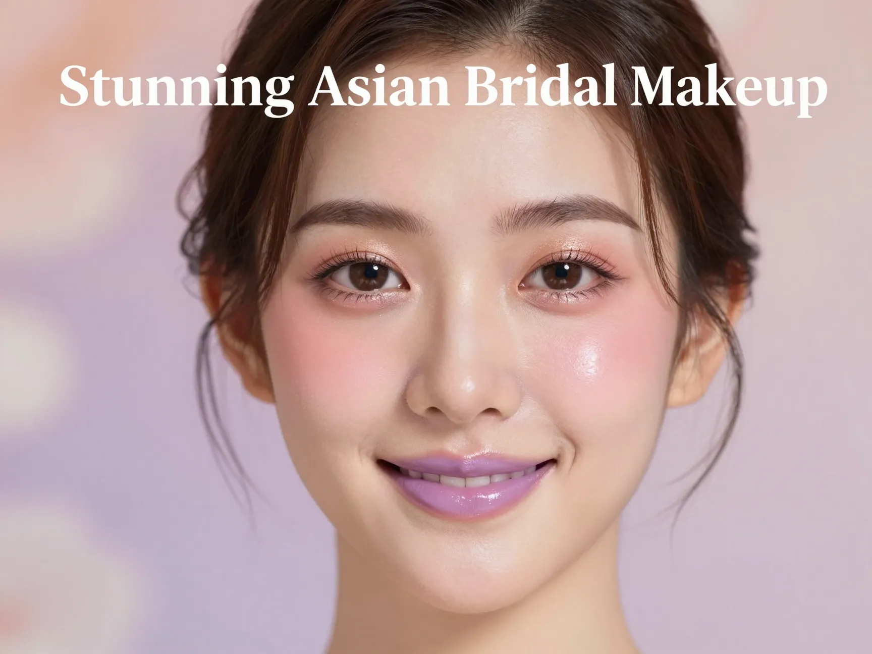 Asian bride dewy glass skin glazed lavender lips watercolor blush ethereal