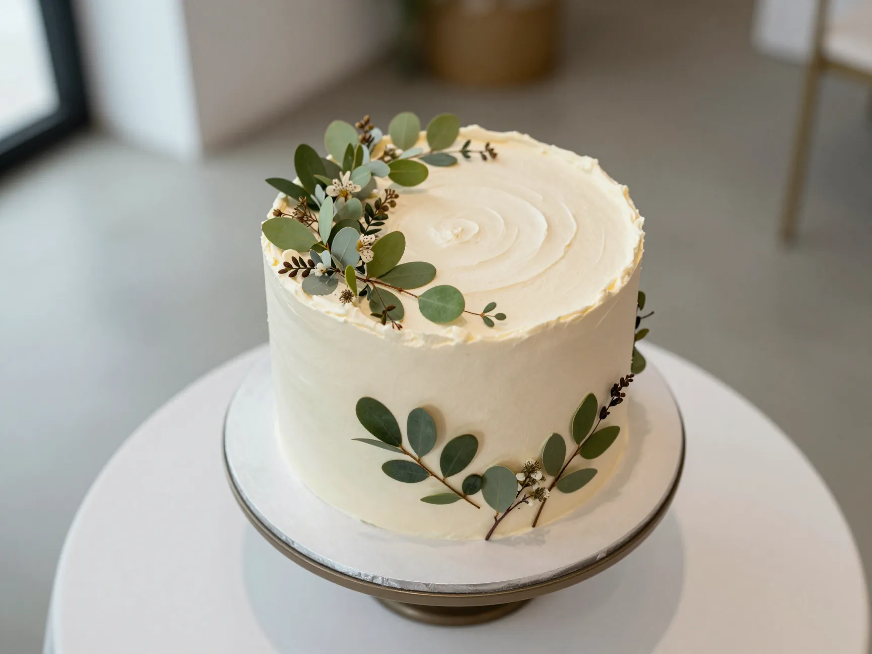 Grand single tier statement cake with fresh botanicals