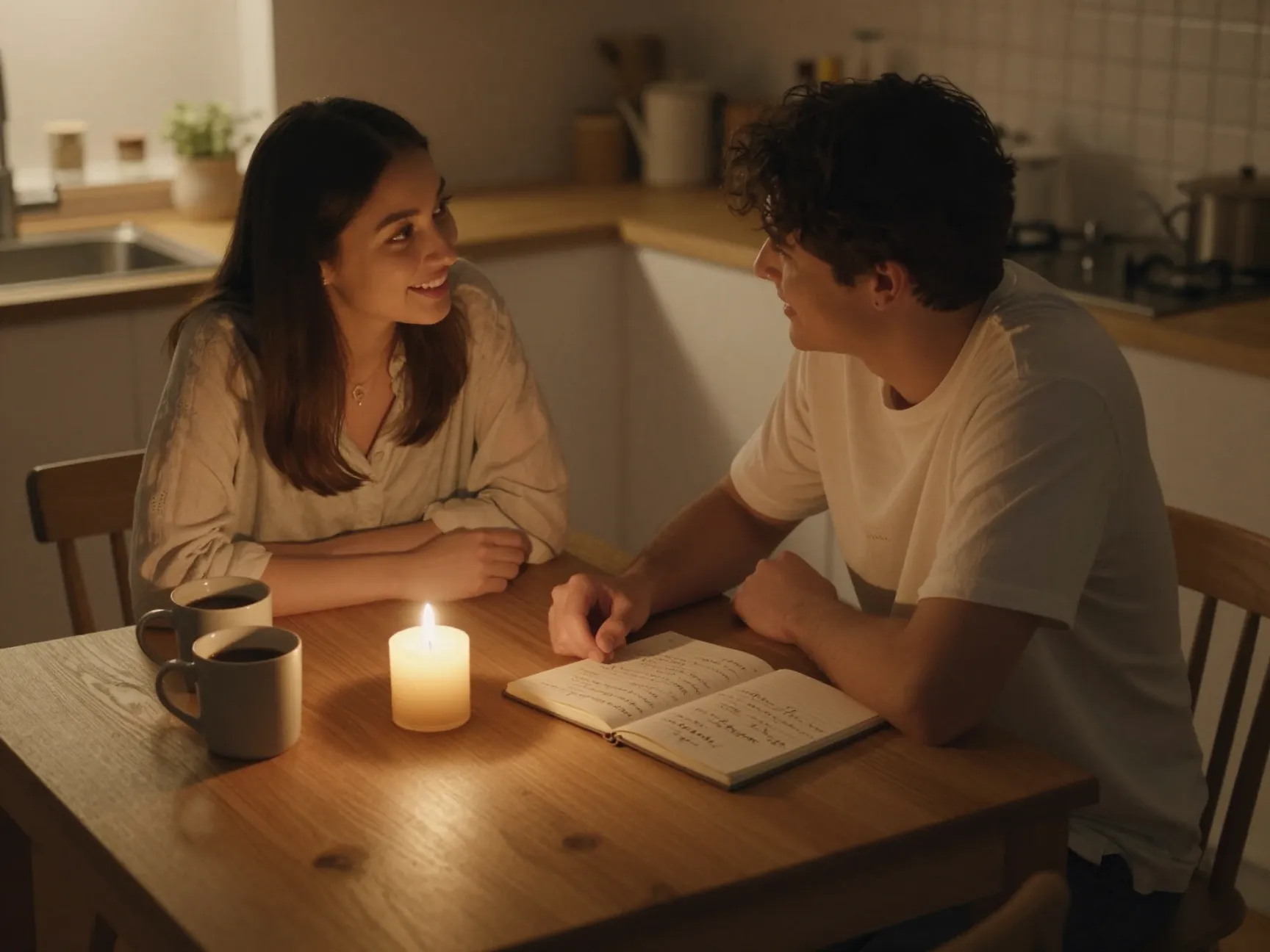 Define wedding emotional feeling couple home kitchen discussion