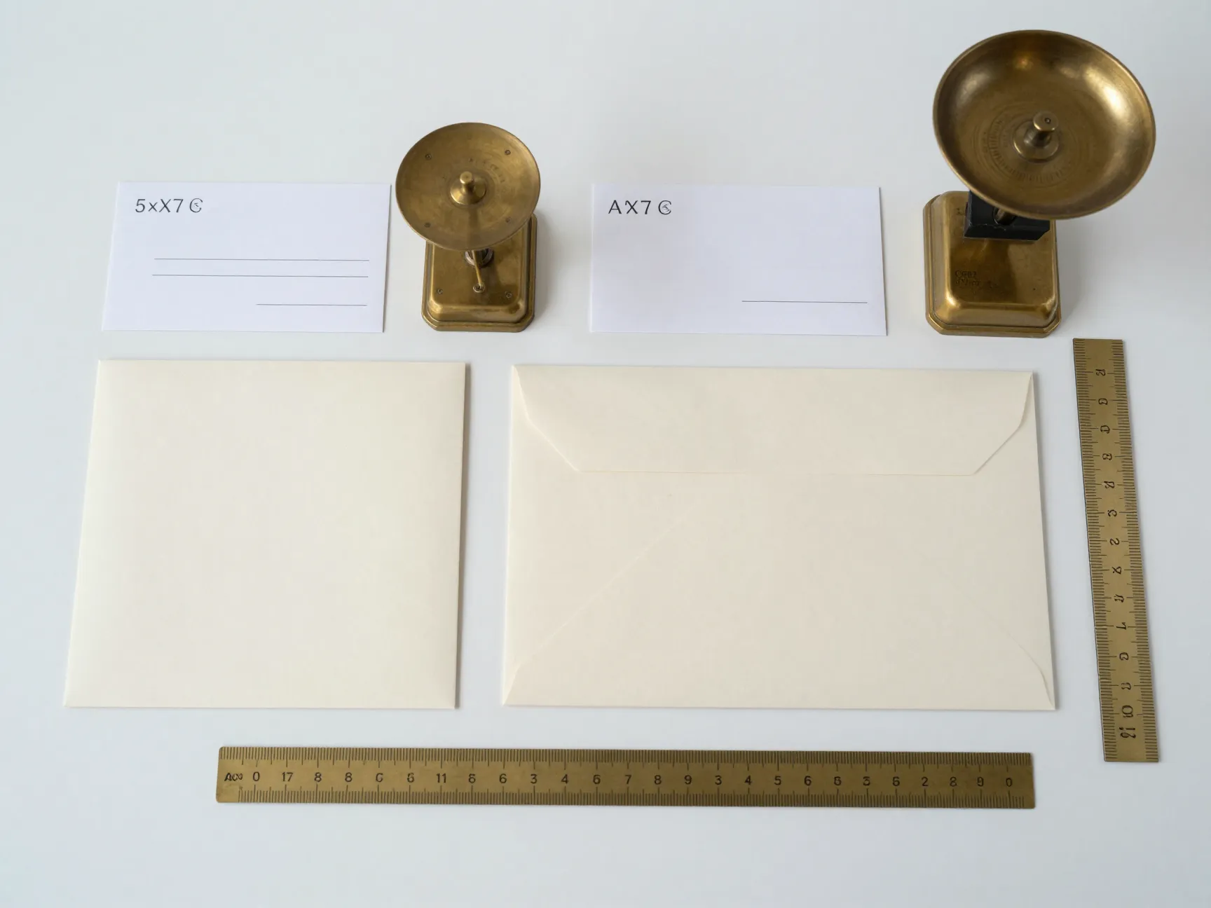 Envelope size comparison with postal scale and ruler