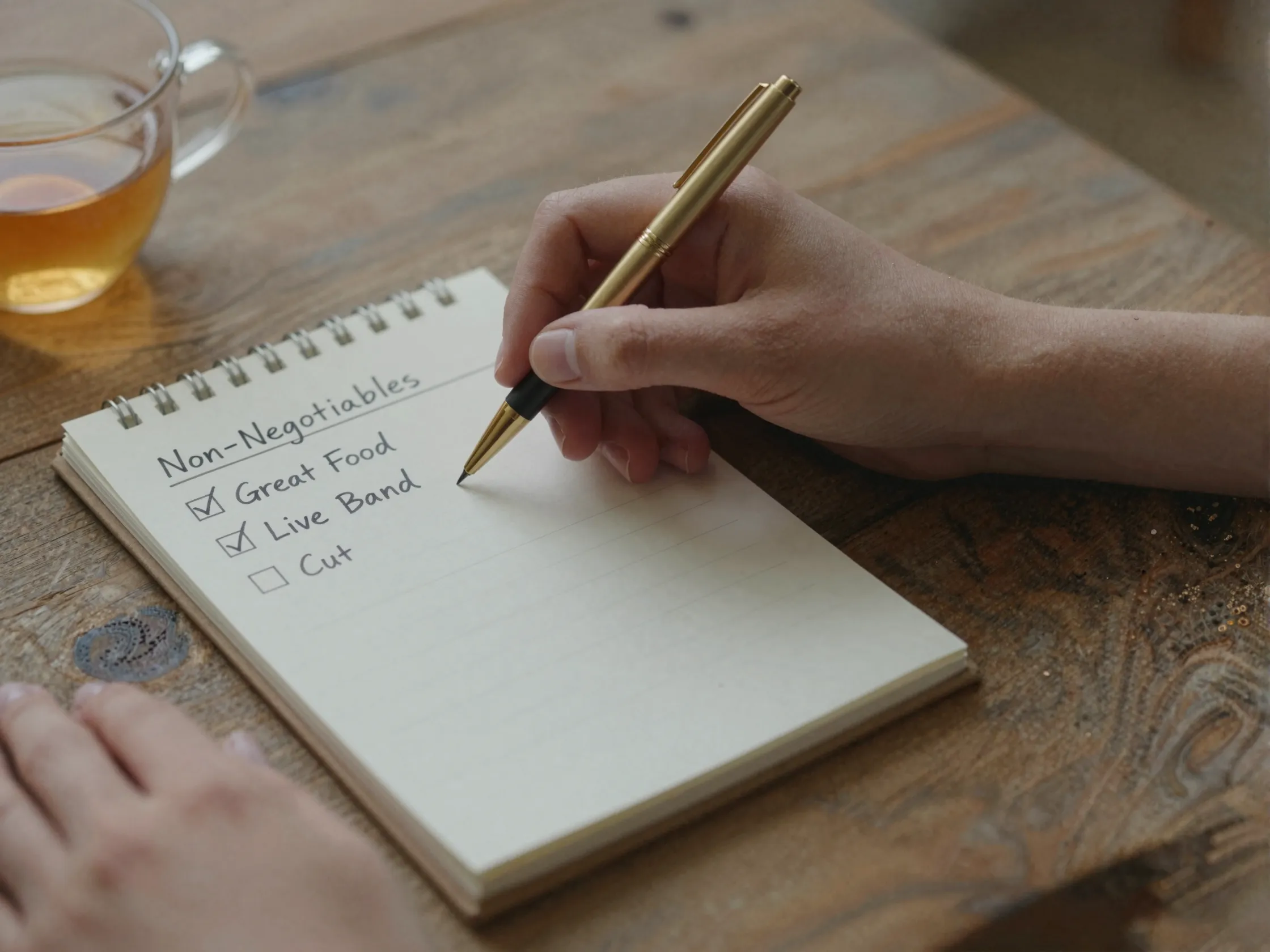 Prioritize wedding list crossing out unwanted photo booth item