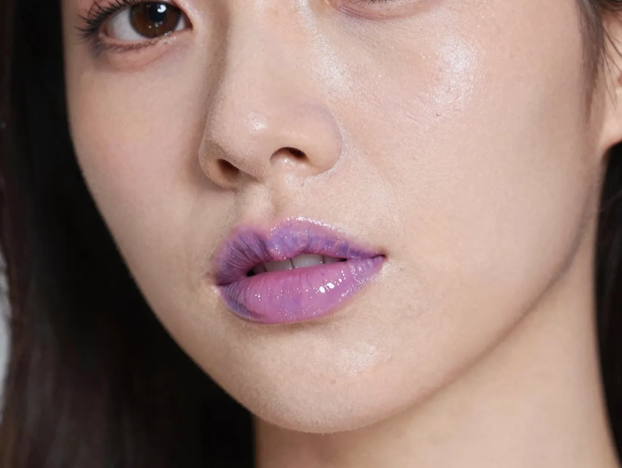 Asian bride glazed lavender lips high shine gloss editorial clean face