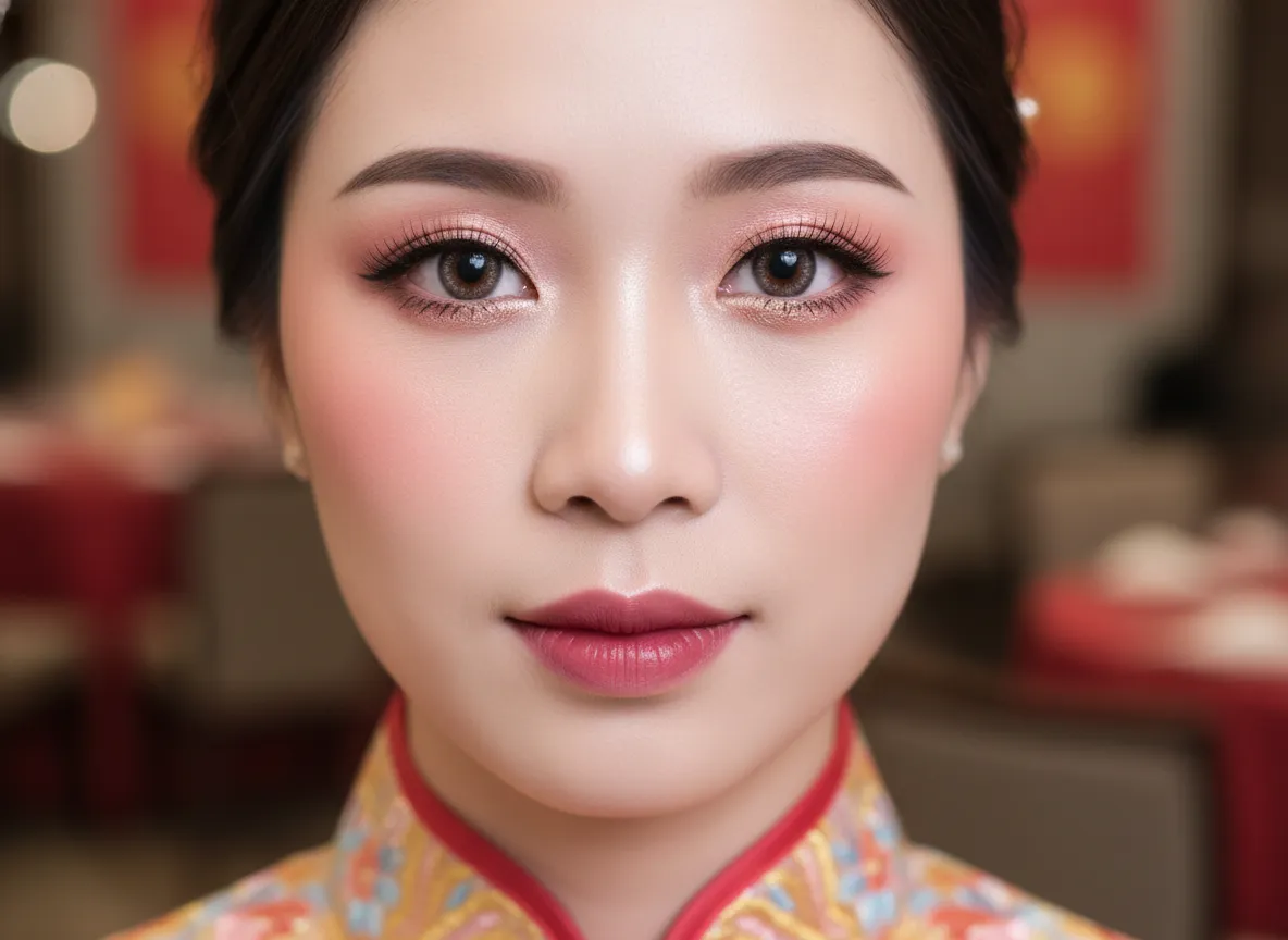 Asian bride douyin doll porcelain skin gradient lips flushed blush