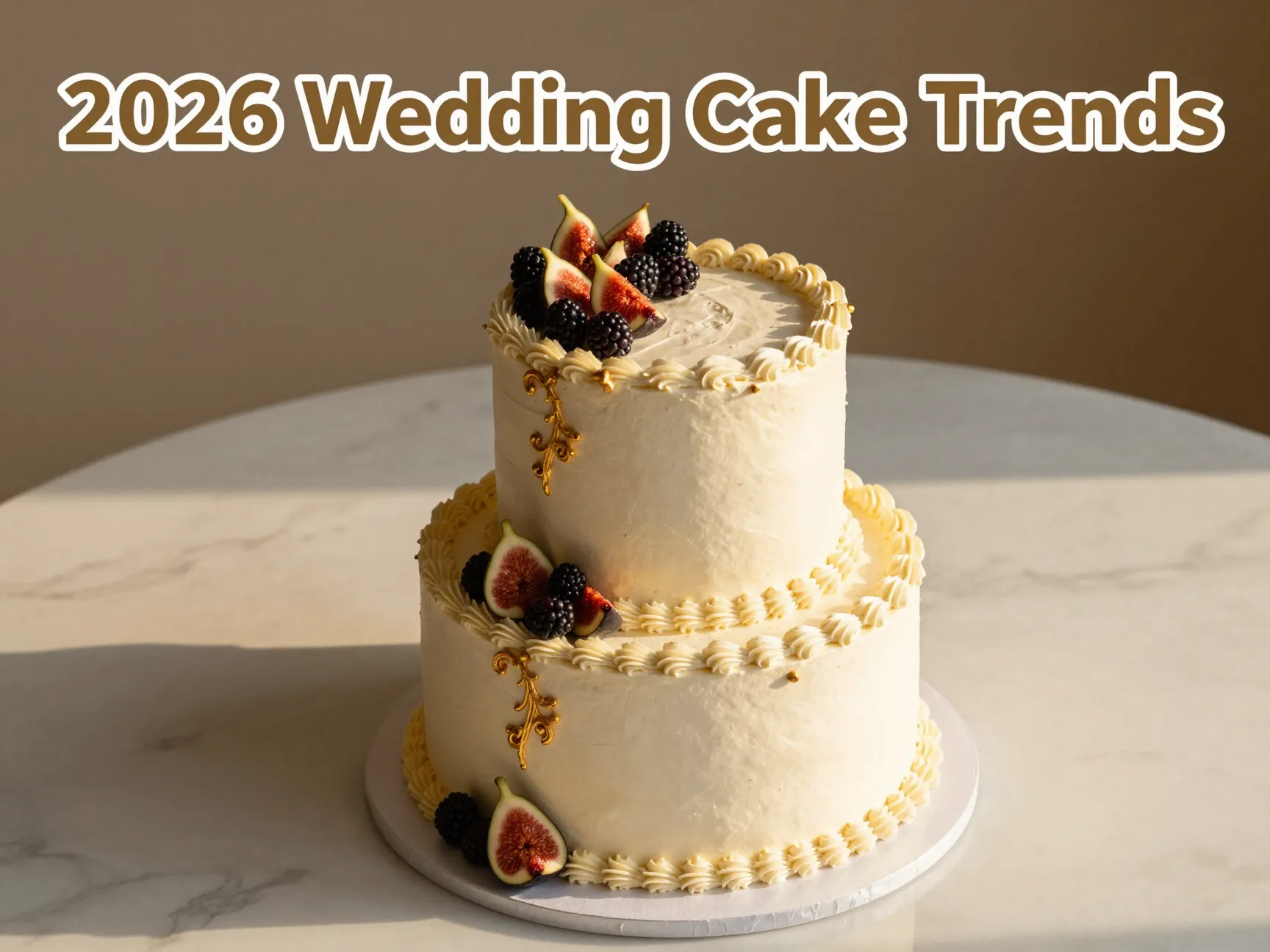 Modern oversized tier gold leaf fruit maximalist wedding cake editorial