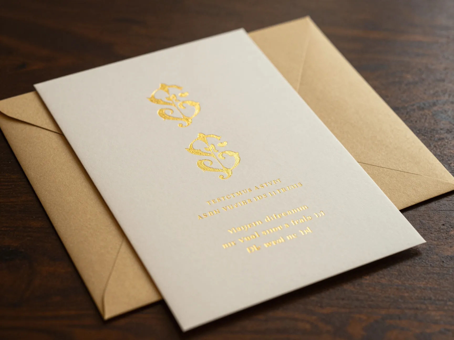 Classic gold foil invitation on cream cardstock with gold lined envelope