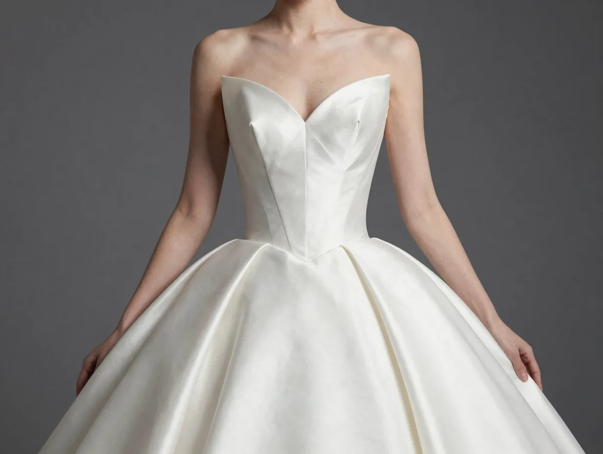 Cat eye neckline couture gown with ball gown skirt