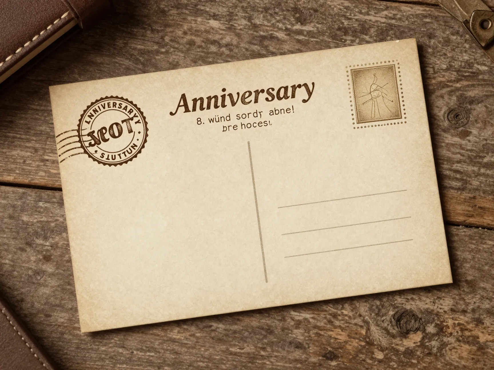 Vintage postcard invitation with sepia tones aged paper retro stamp