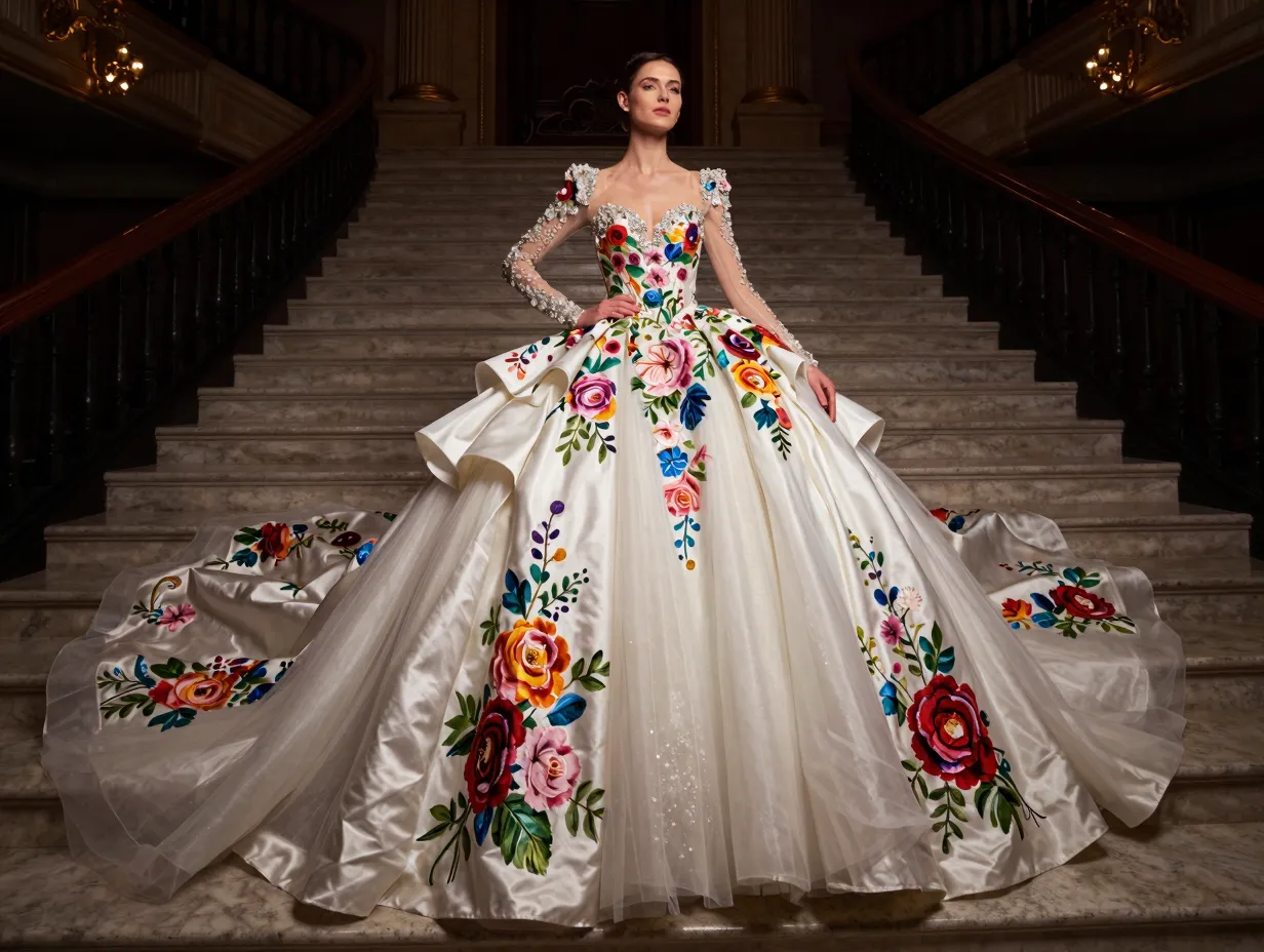Fairest of them all couture gown with hand painted florals