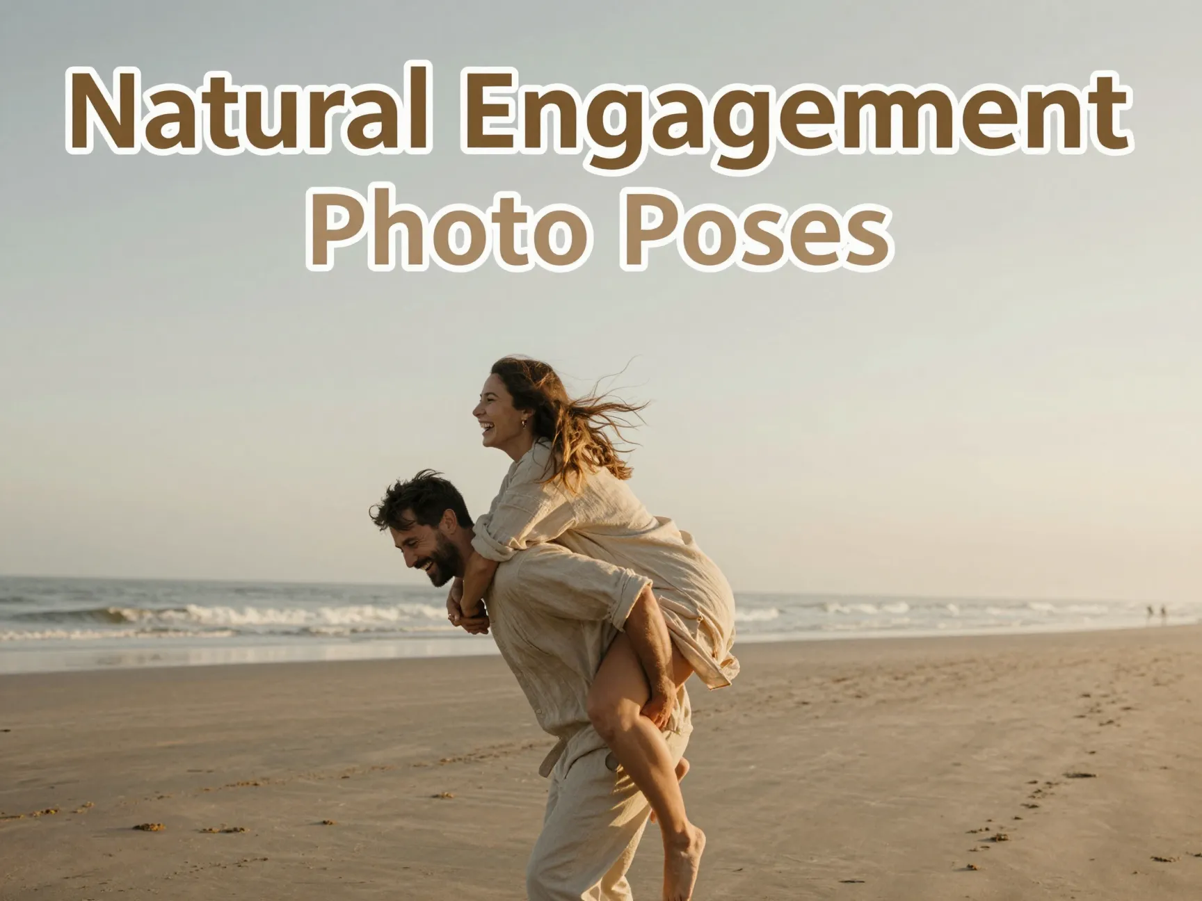 Couple piggyback laugh golden hour beach engagement photo
