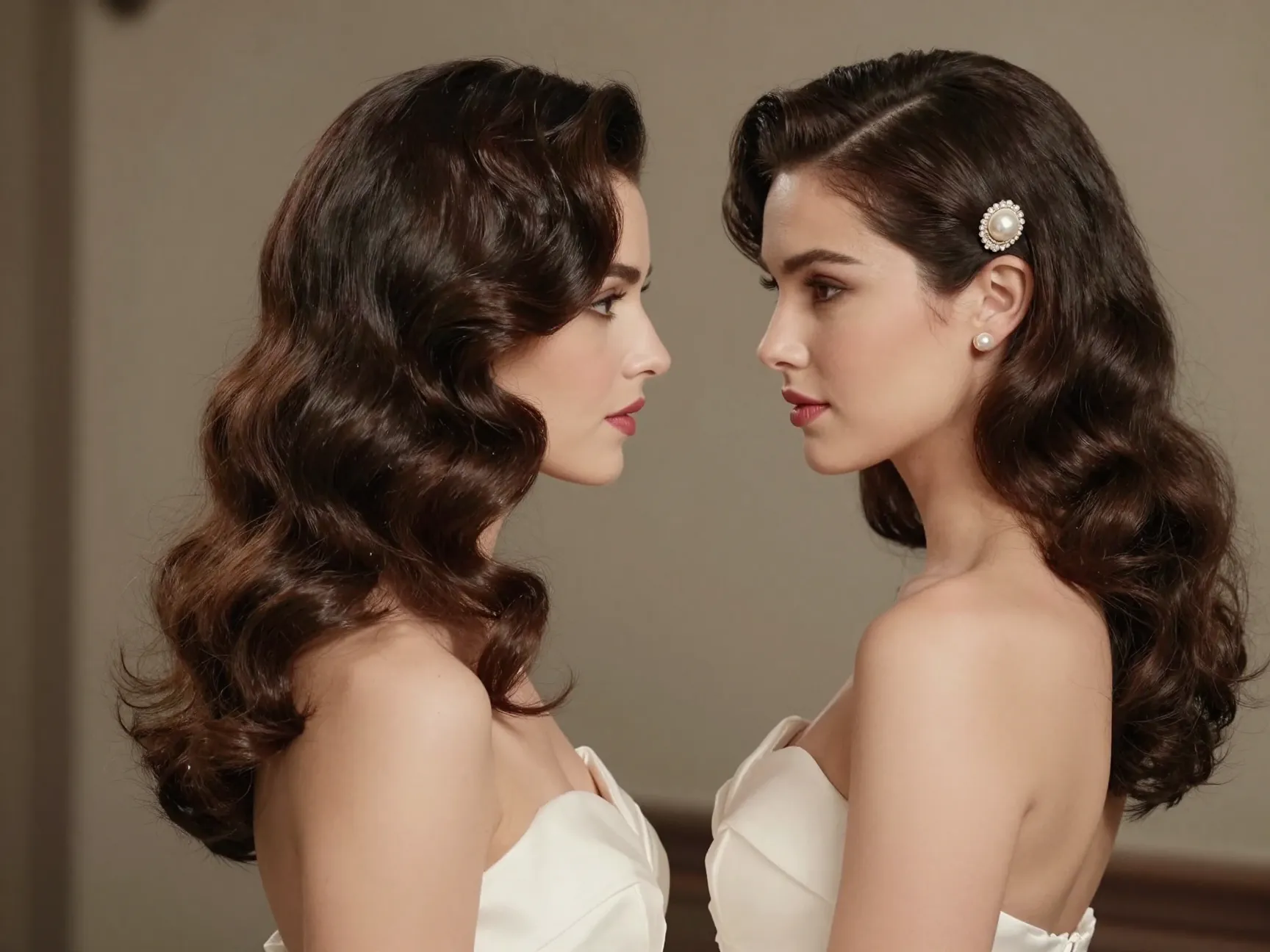Relaxed hollywood wave bridal hairstyle glossy sweeping vintage glamour