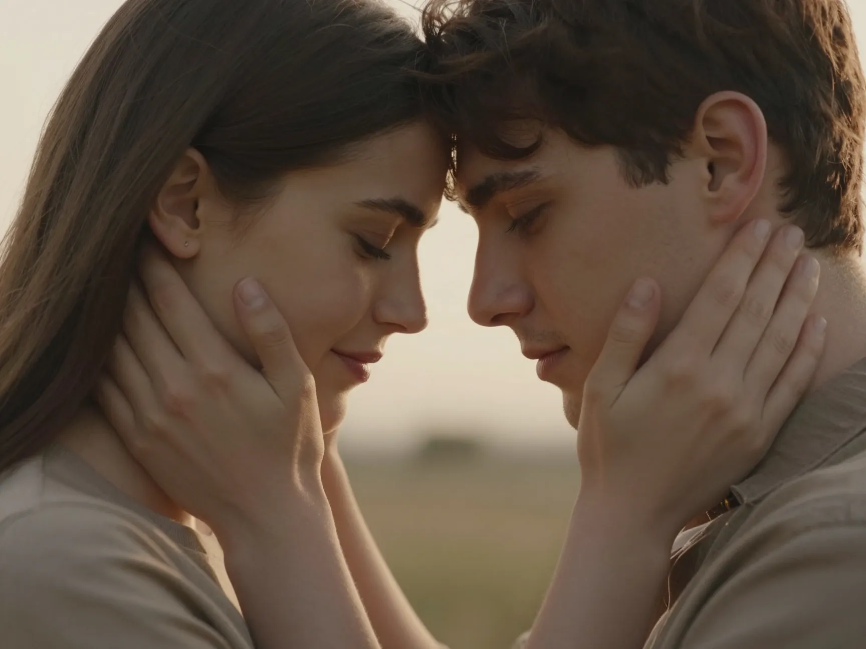 Forehead forehead stillness intimate couple golden hour soft light calm