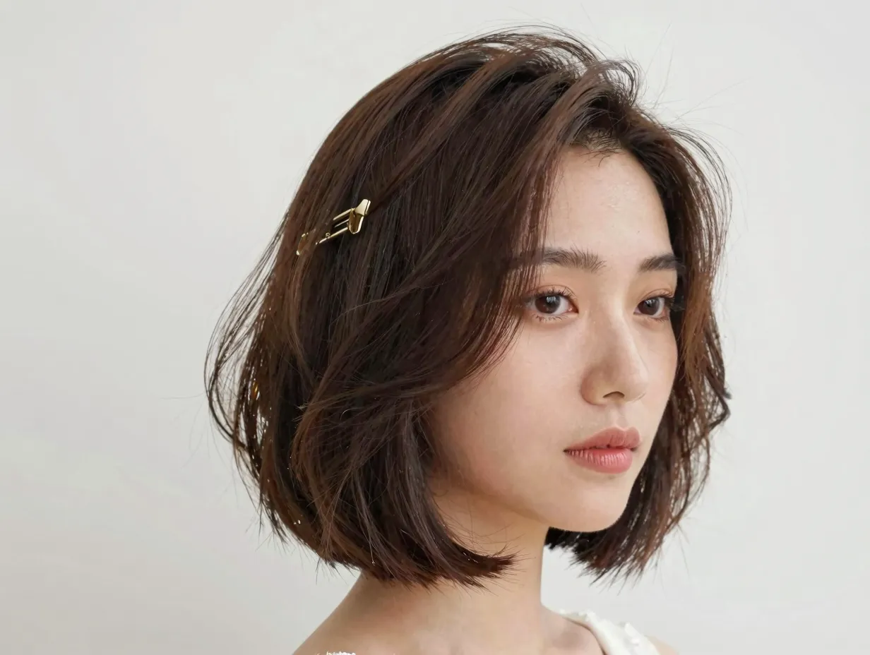 Feathered bob bridal hairstyle soft volume sculpted modern fashion forward