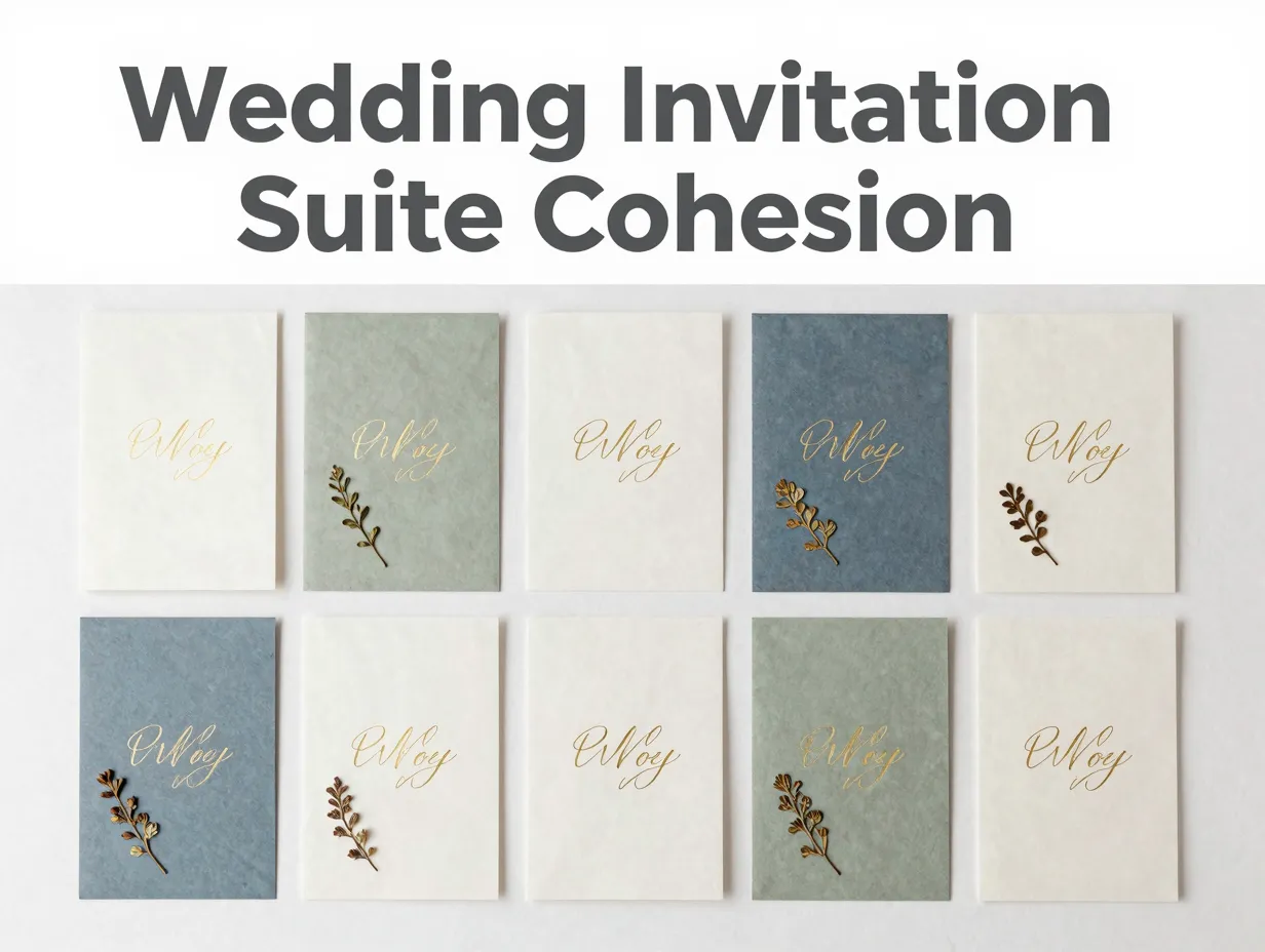 Cohesive wedding invitation suite templates flat lay design
