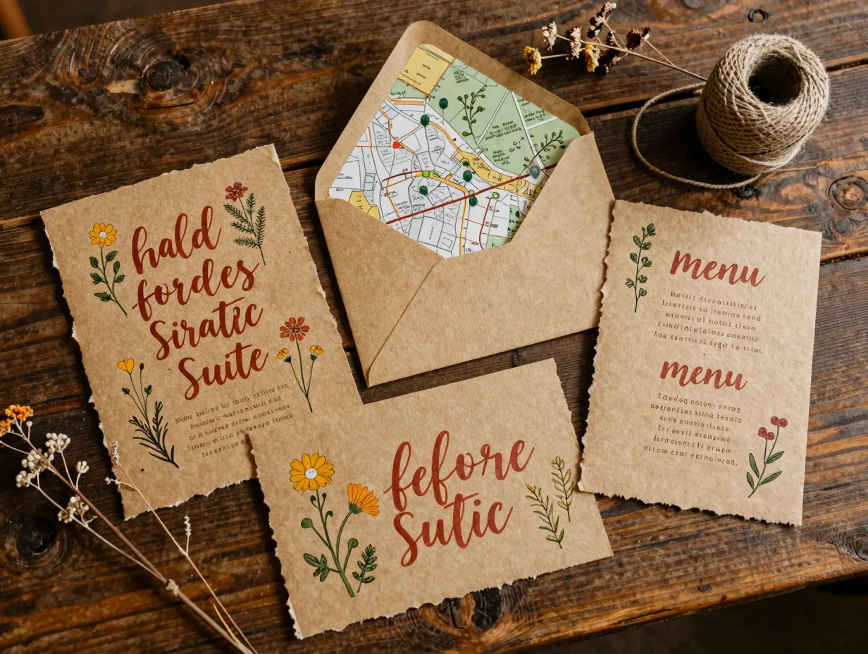 Rustic charm kraft paper hand lettered wildflowers terracotta suite