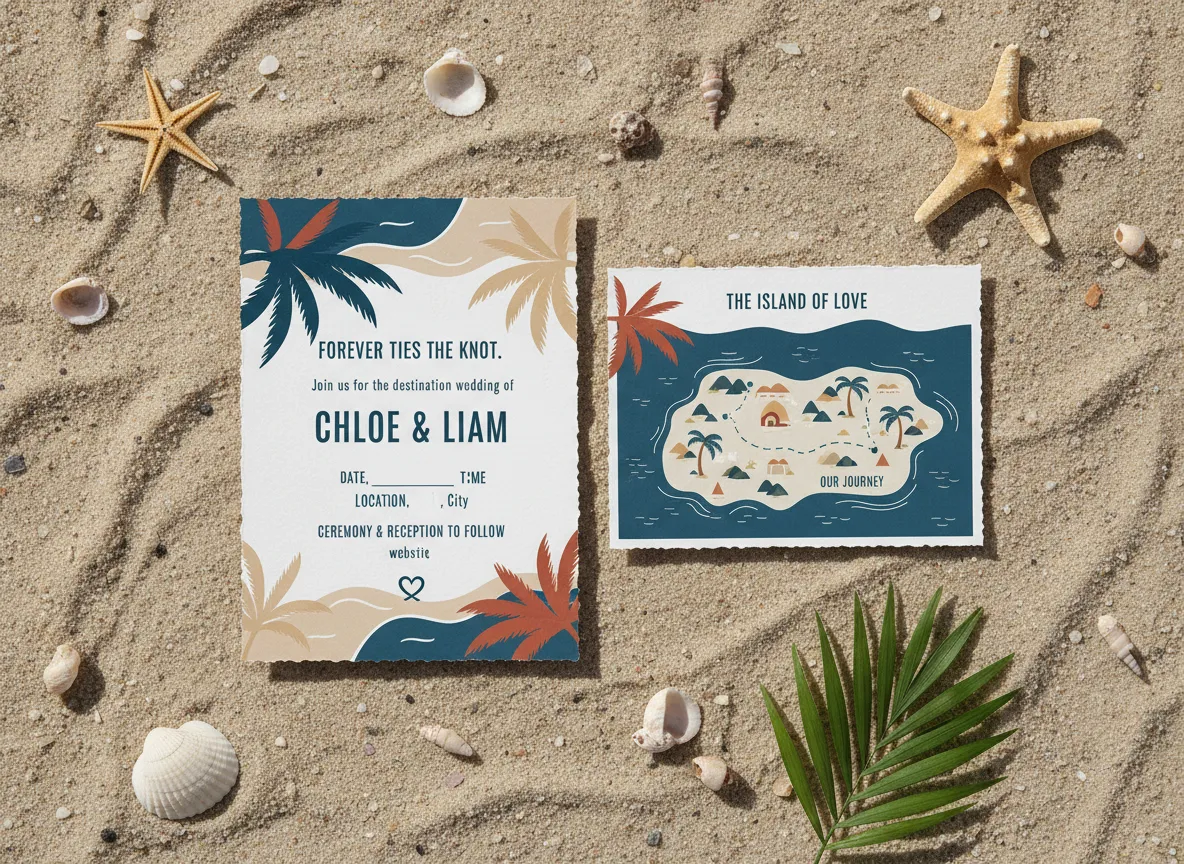 Destination wedding beach palm fronds ocean blue sand suite