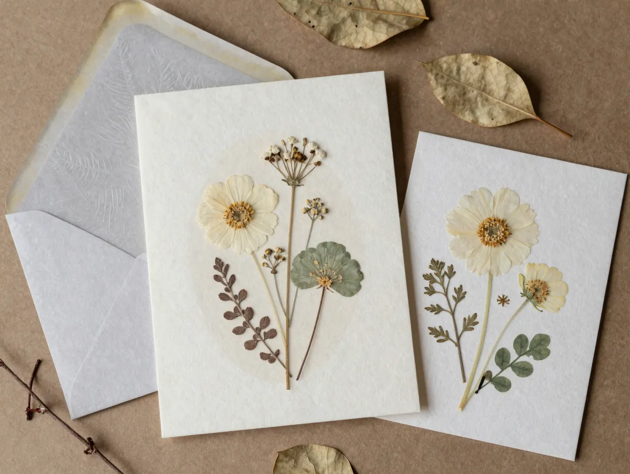 Botanical pressed flower vellum overlay sage ivory organic suite