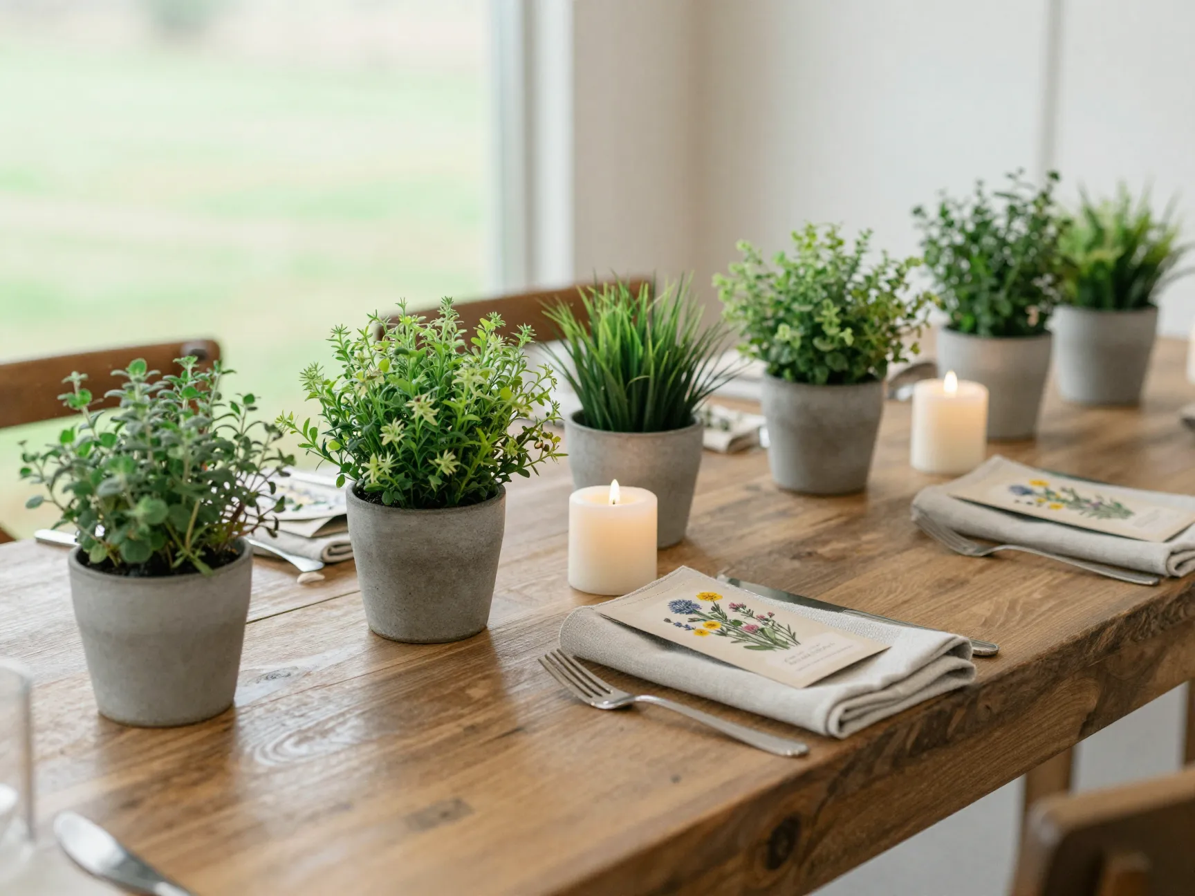 Sustainable potted plant centerpieces rustic eco friendly decor