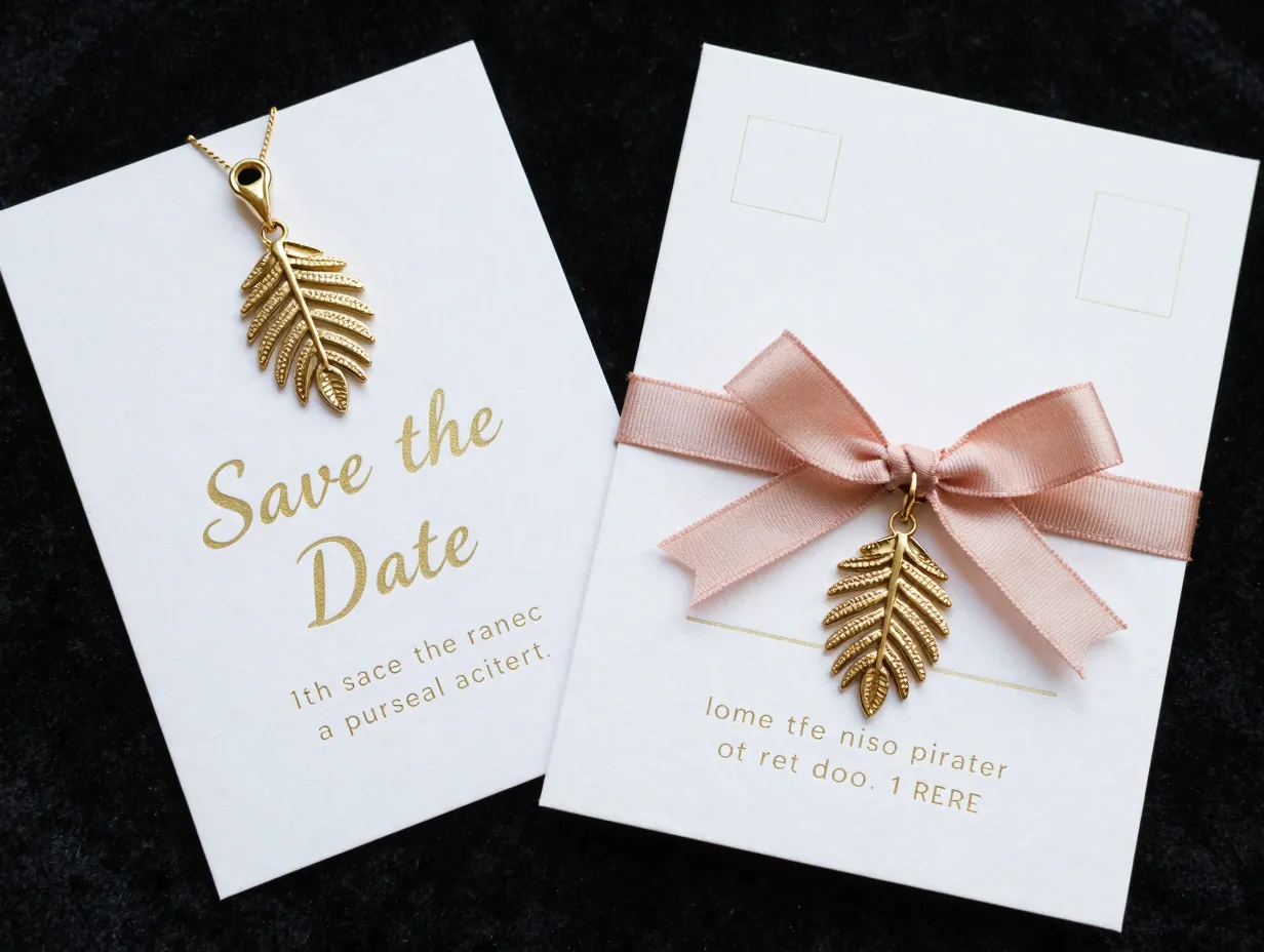 Jewelry inspired embellishment combo gold charm ribbon threaded stationery