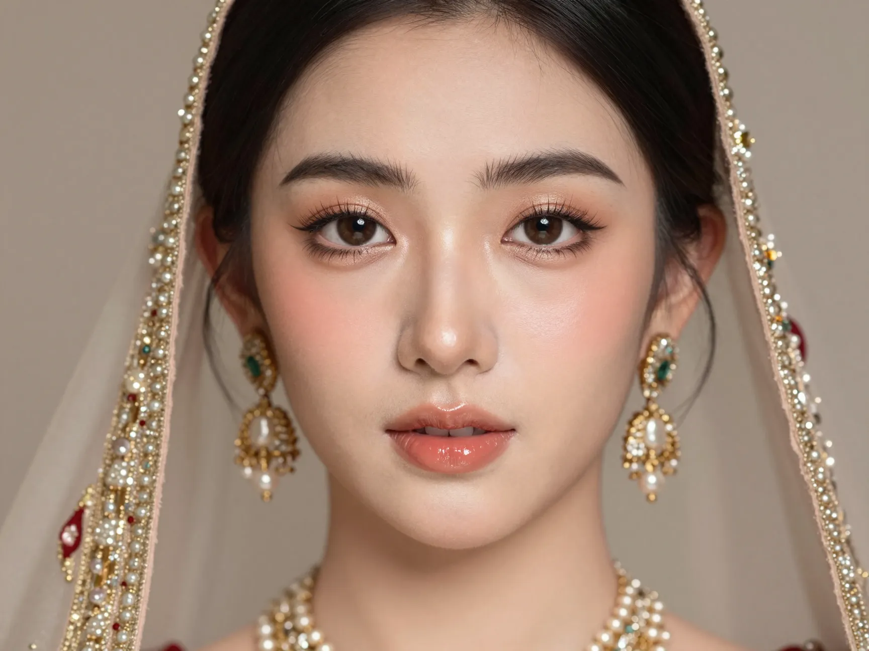 Modern bridal makeup look featuring strategic glow and glossy lip