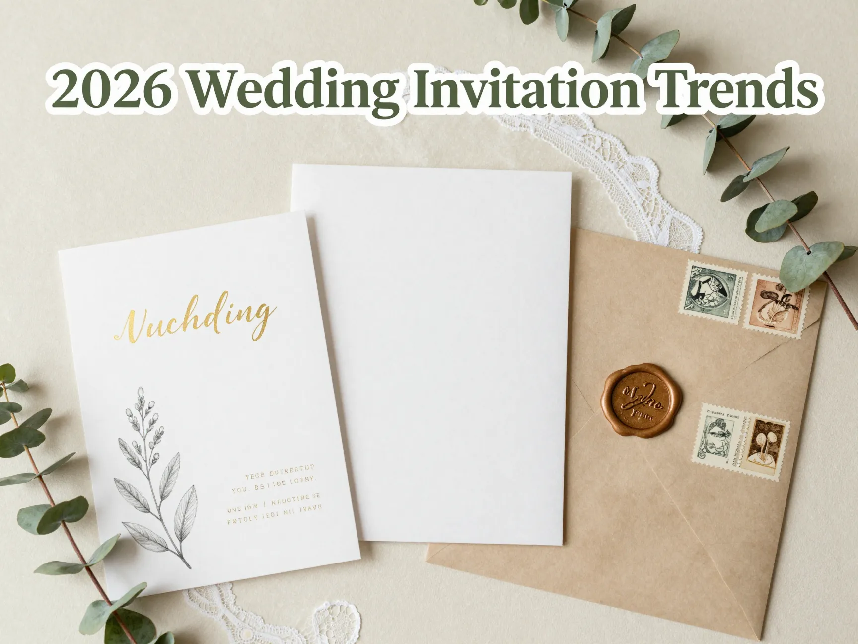 Die cut acrylic botanical illustration vellum wax seal flat lay