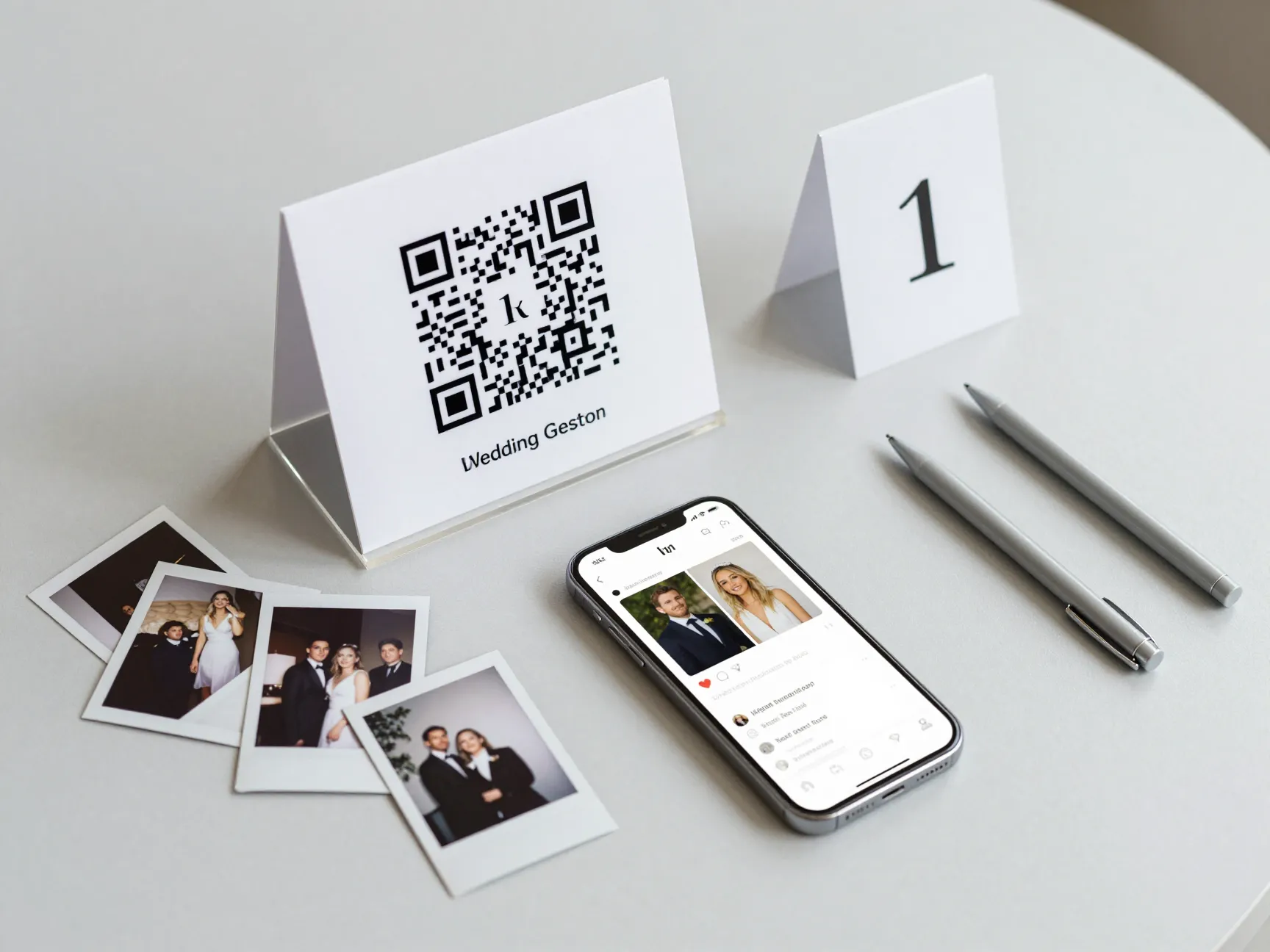 Digital qr code wedding guest book on elegant table station