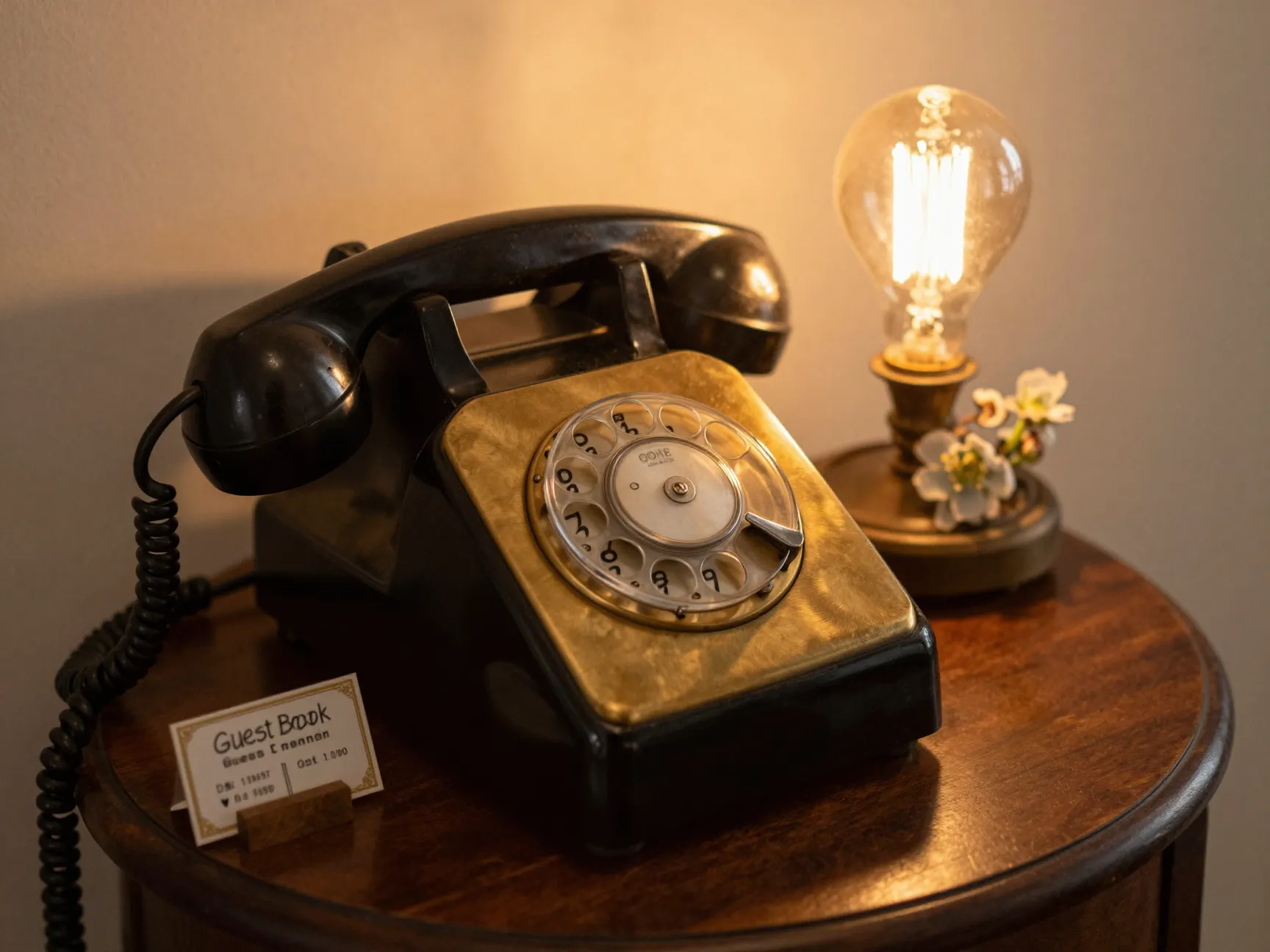 Vintage rotary telephone audio guest book recording station