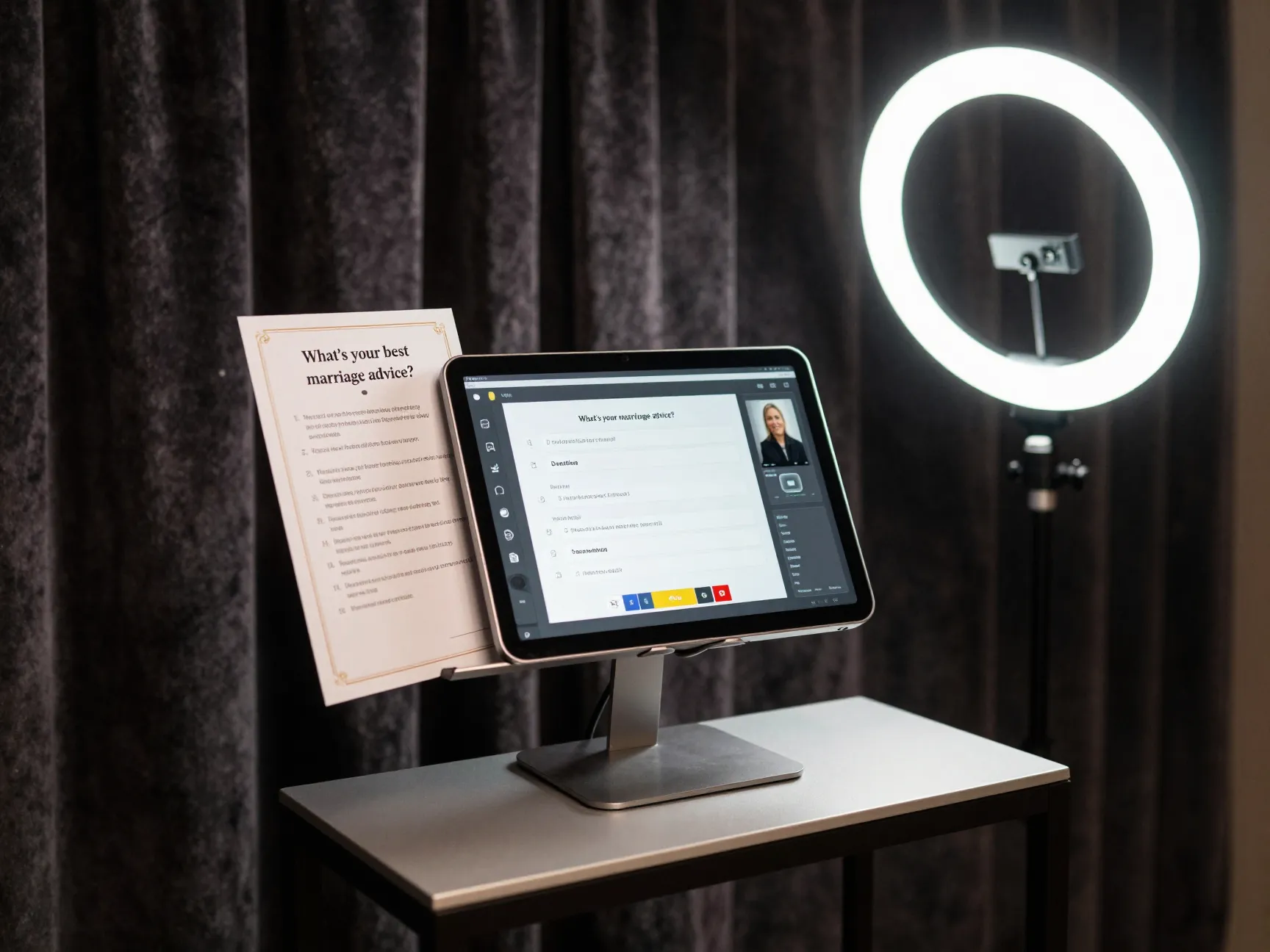 Video booth confessional guest book recording setup