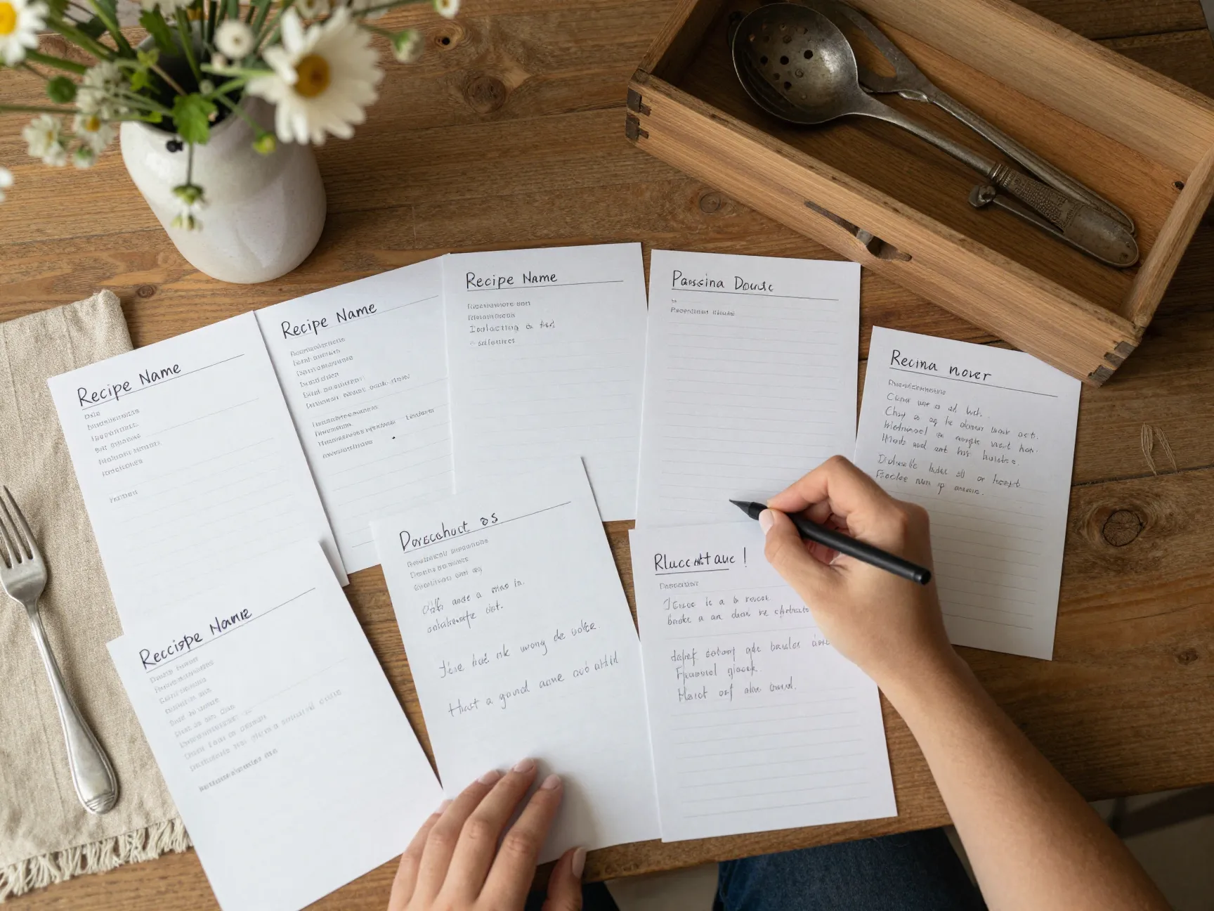 Recipe guest book cards with handwritten family dishes