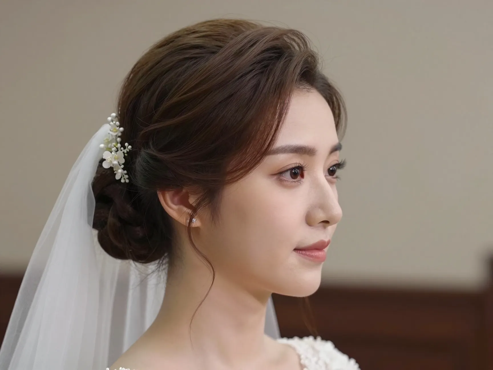 Bride with soft structured updo for a formal church wedding