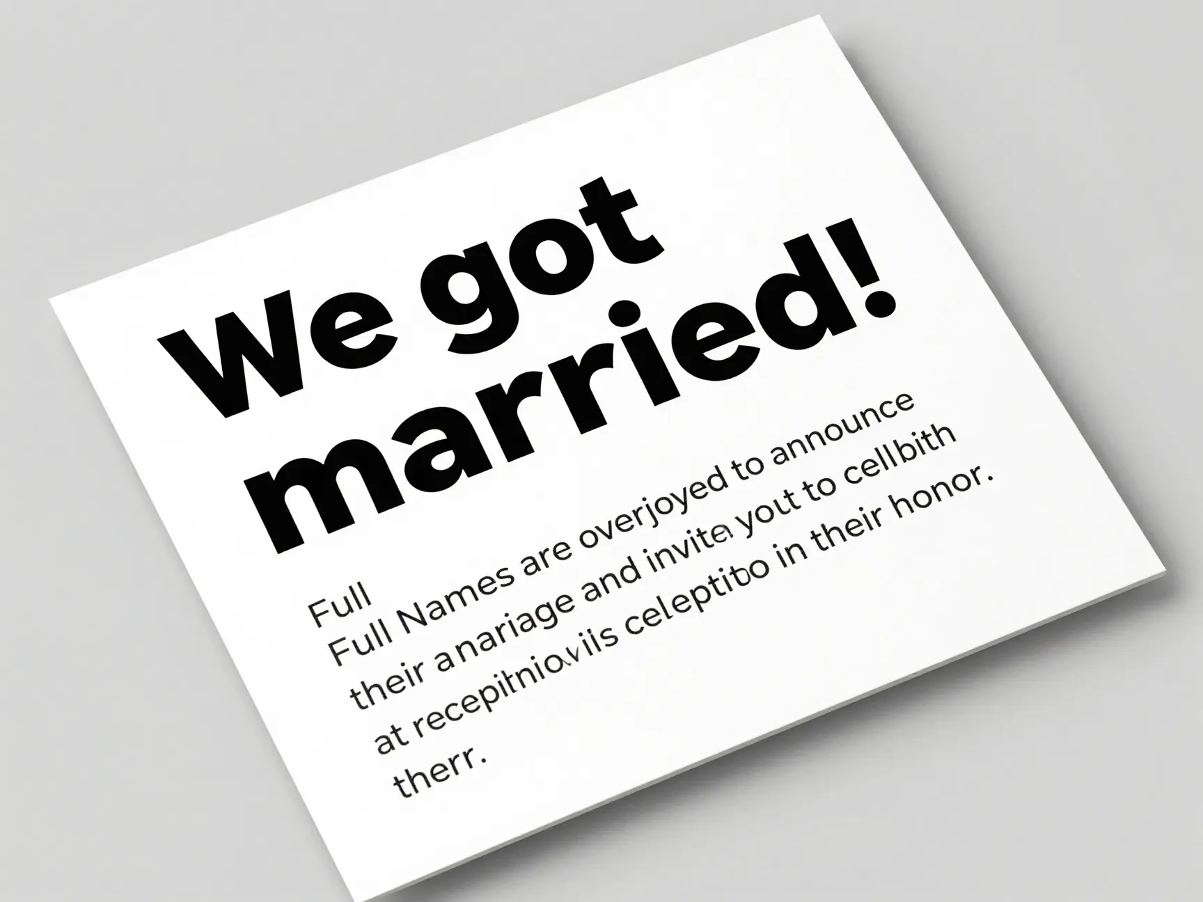 Straightforward modern announcement card with bold typography and two color palette